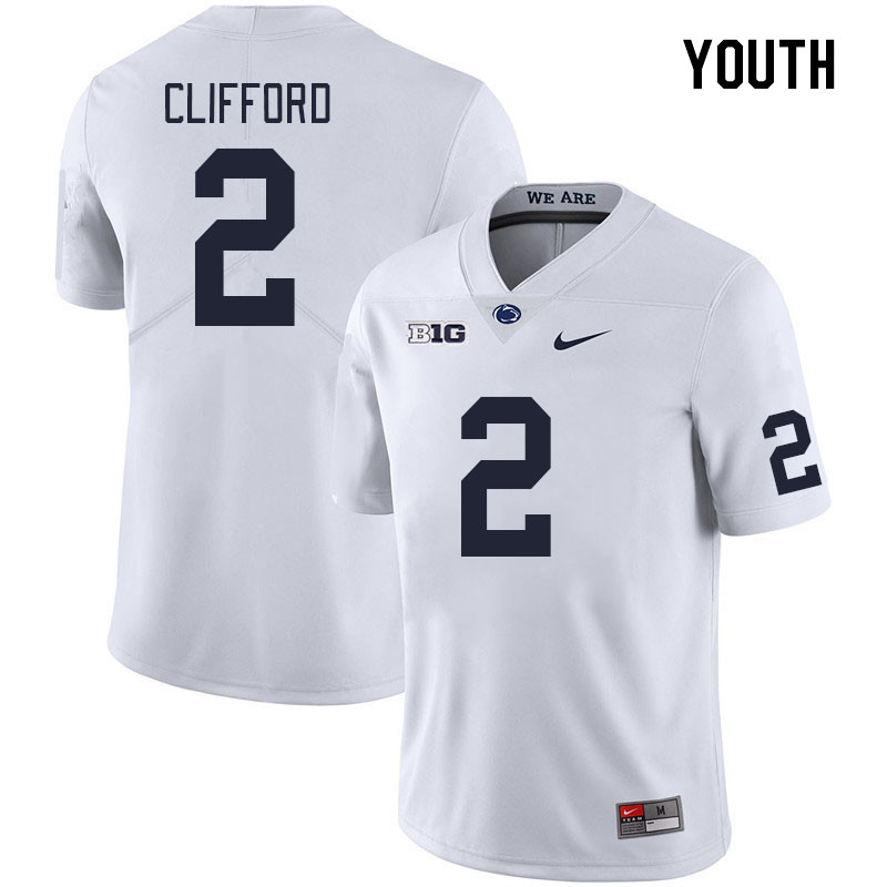Youth #2 Liam Clifford Penn State Nittany Lions College Football Jerseys Stitched Sale-White - Click Image to Close
